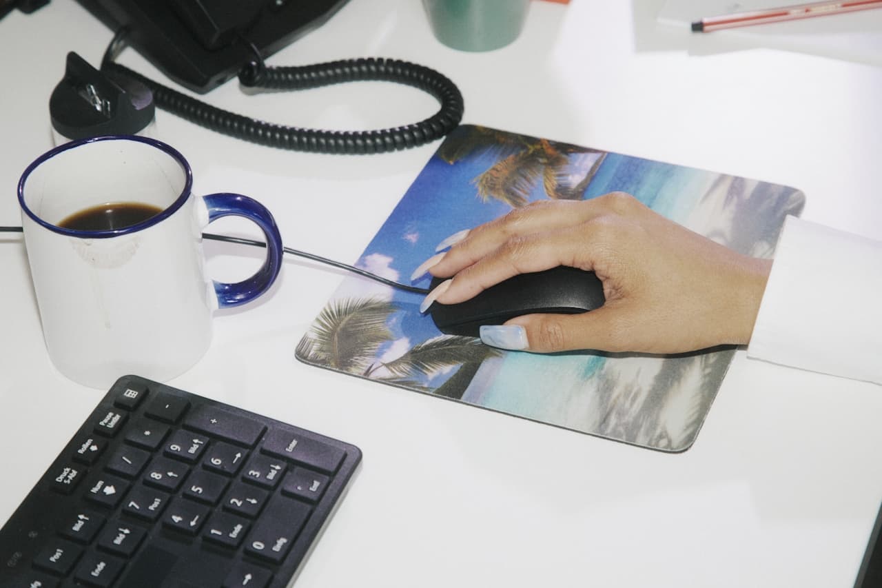Desk setup — mouse and keyboard ready to work