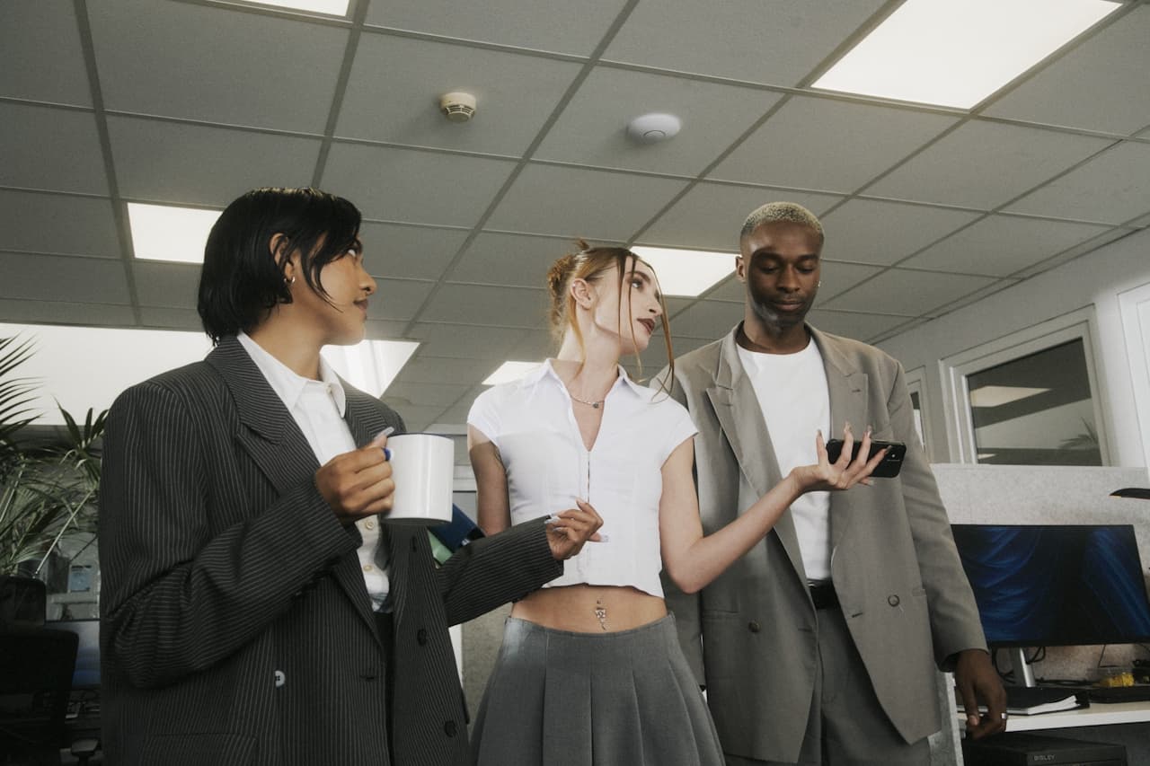 Team reviewing work together