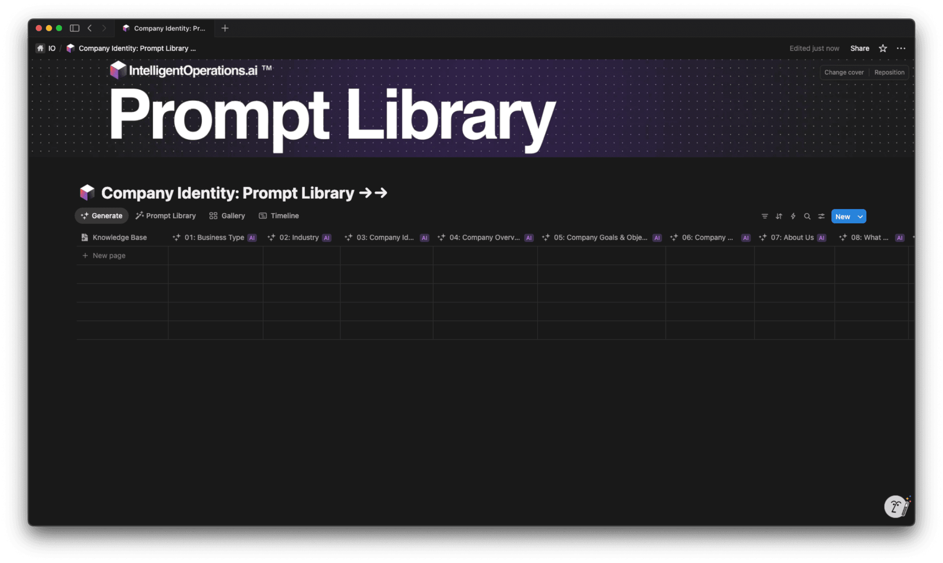 Prompt Library database view in Notion