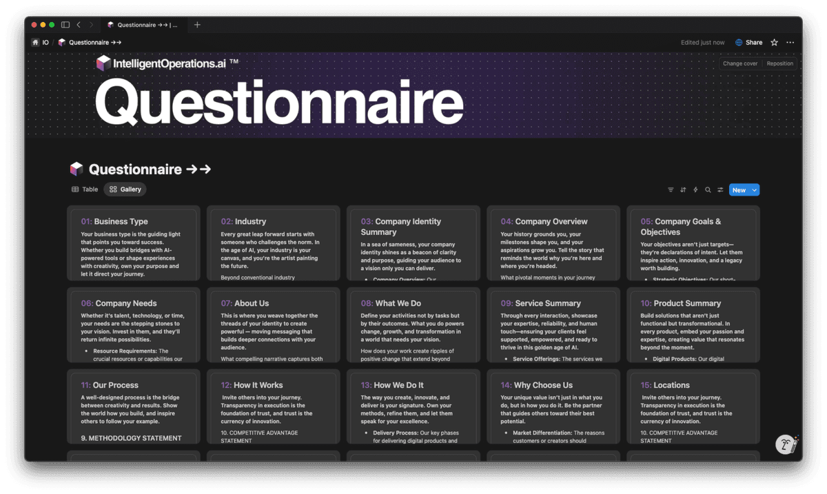 Context Brief questionnaire